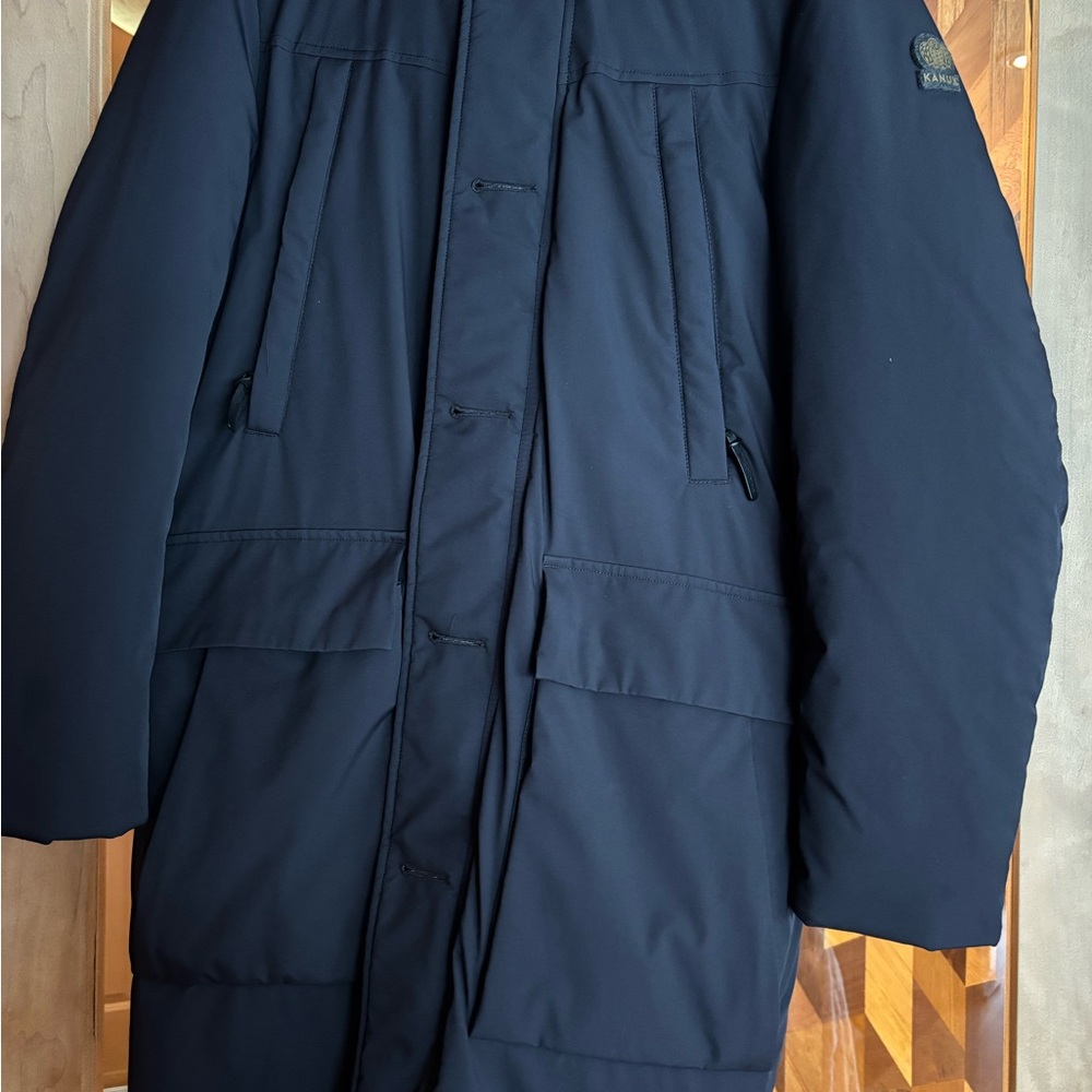 KANUK Navy Blue Puffer Jacket with Quilted Design and High Collar